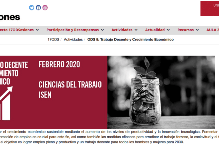 pORTADA CAPTURA DE PANTALLA PÁGINA umu CON EL ods 8. Captura de pantalla de la página principal de la UMU donde aparece el programa del ODS 8.