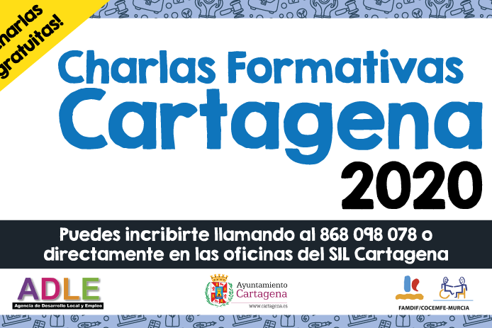 Portada charlas Cartagena 2020 Portada con el título "Charlas formativas Cartagena 2020" para anunciar el contenido.