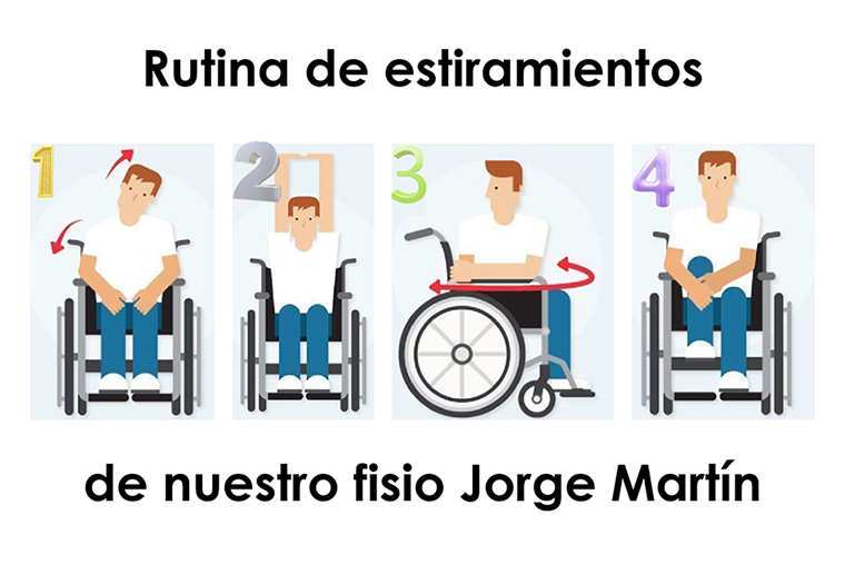 Estiramientos en Silla de Ruedas Minuaturas de las posturas que hacer en los estiramientos.