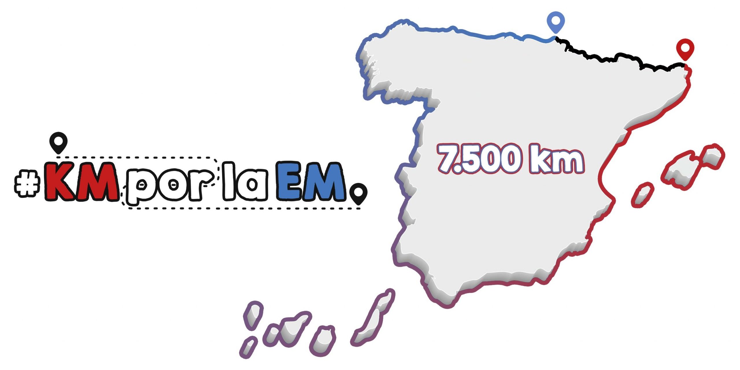 Cartel campaña KM por la EM Cartel con la frase KM por la EM con un mapa de España y el número 7.500 km.