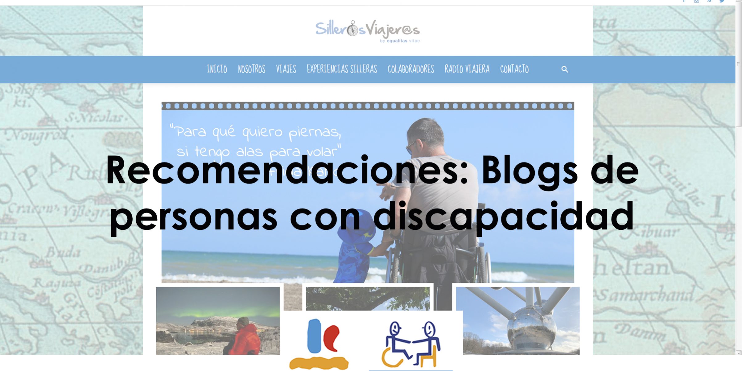 Recomendaciones: Blogs personas con discapacidad. Imagen portada con el fondo de una captura de pantalla de un blog.