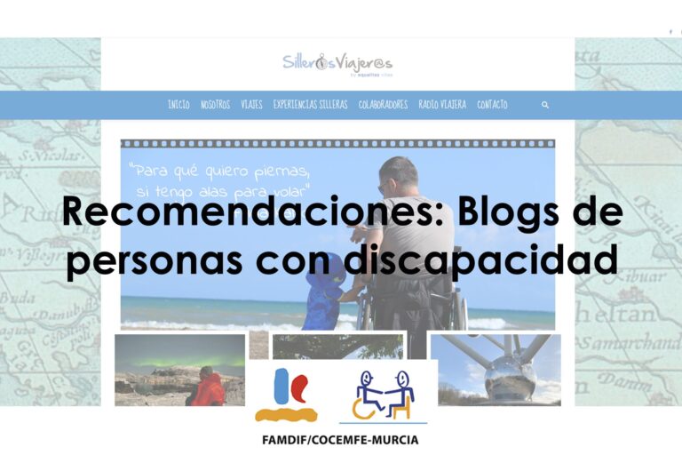 Recomendaciones: Blogs personas con discapacidad. Imagen portada con el fondo de una captura de pantalla de un blog.