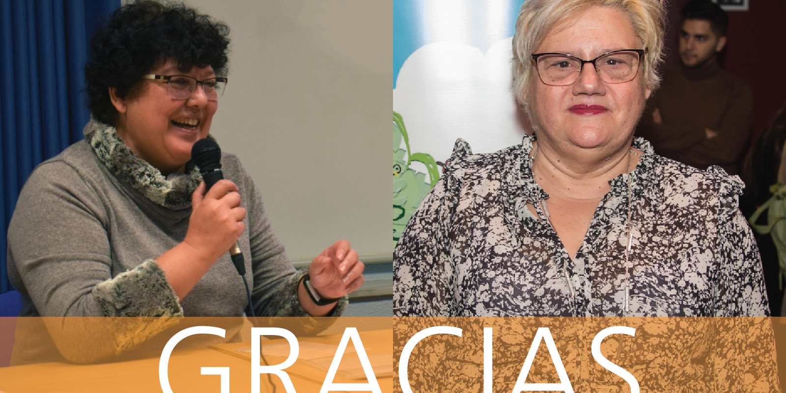 Portada Premios discapacidad 2020-01 Foto de Ana Martínez a la izquierda y Carmen Gil a la derecha con el rótulo de "Gracias" en la parte de abajo.