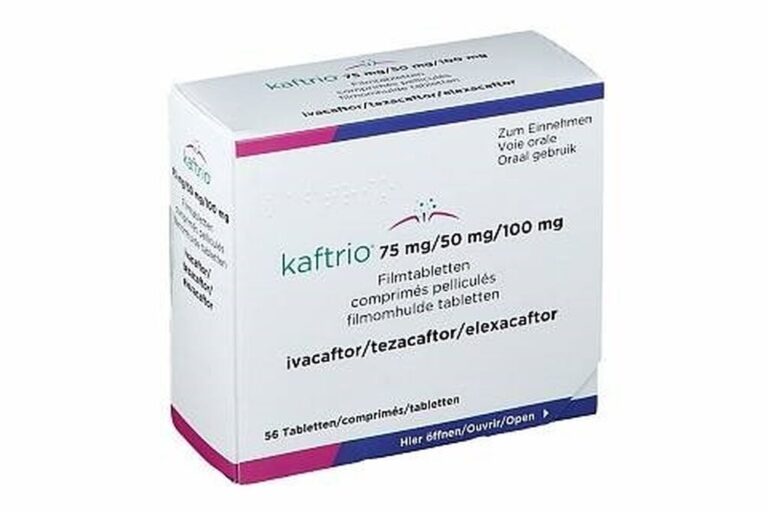 kaftrio para Fibrosis Quistica Imagen de la caja del medicamento Kaftrio.