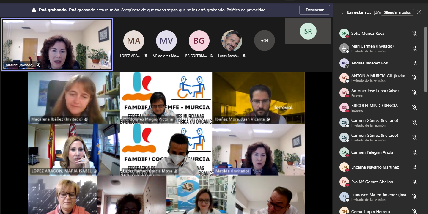 Foro coloquio FAMDIF “Empleando tu capacidad” Captura de pantalla del foro coloquio a través de TEAMS