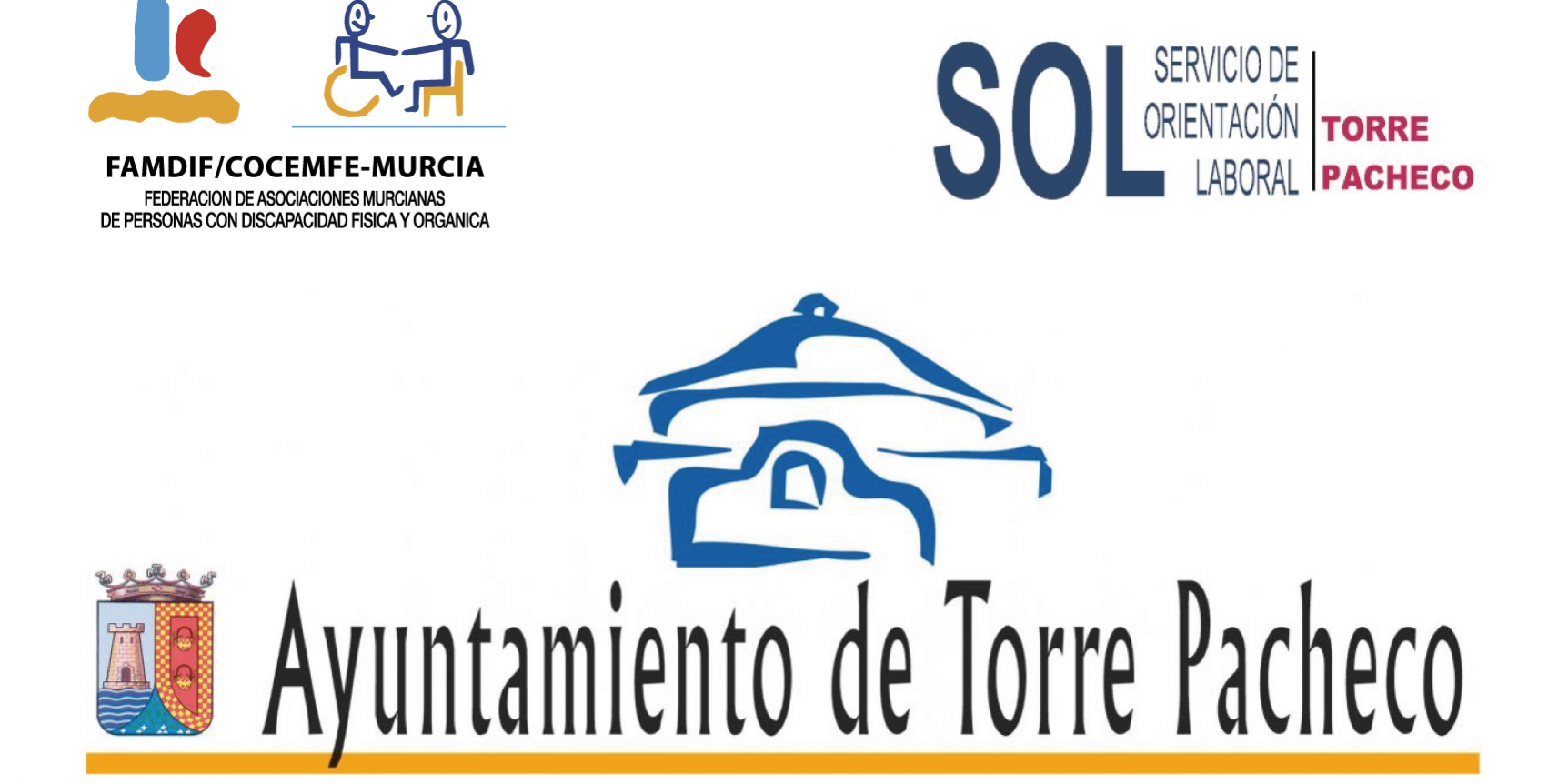 Portada convenio Torre Pacheco Logo Ayuntamiento de Torre Pacheco, logo SOL y logo FAMDIF